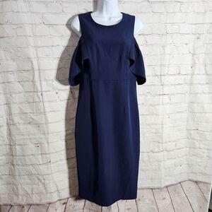 Bardot Womens 8 M Navy Jessie Sheath Dress Cold Shoulder Midi Cocktail Elegant
